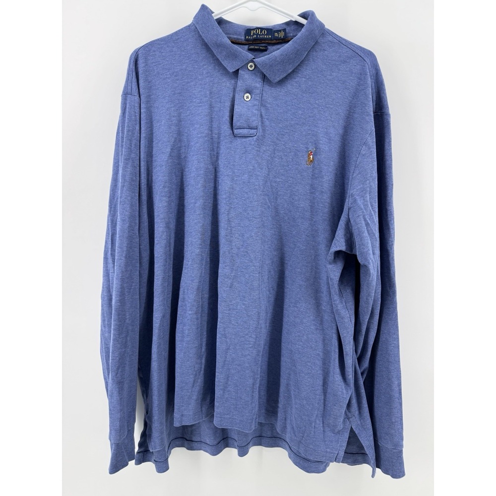 Polo Ralph Lauren Long Sleeve Polo Mens XXL Blue Pima Soft‎ Touch  Flesh Pony